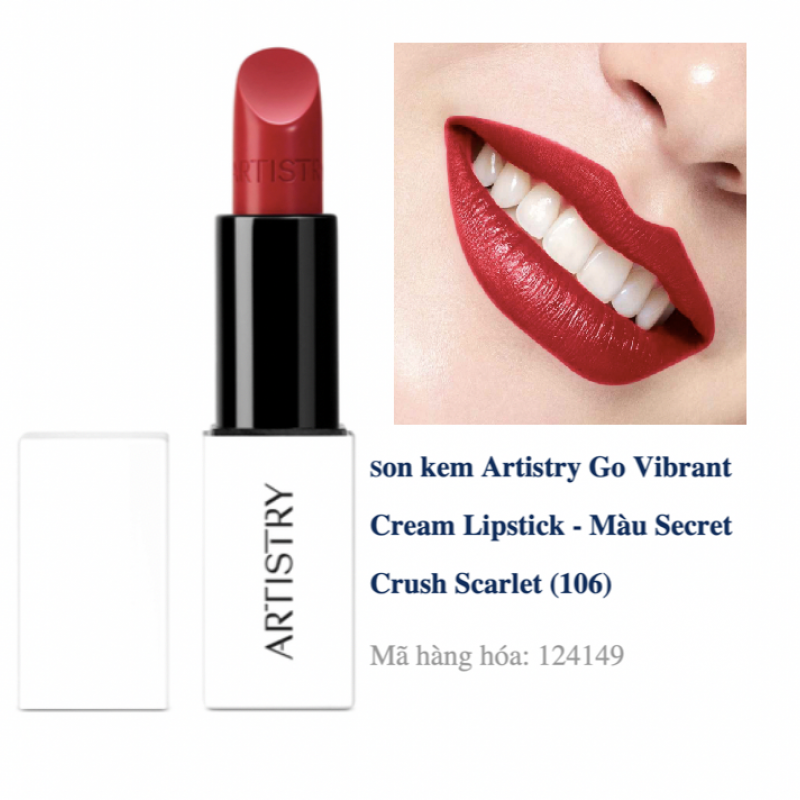 124149 Son kem Artistry Go Vibrant Cream Lipstick Amway- Màu Secret Crush Scarlet (106) Xuất xứ: Ý