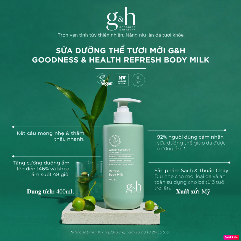 125893 Sữa dưỡng thể tươi mới G&H GOODNESS & HEALTH REFRESH BODY MILK 400ml  Xuất xứ: Mỹ