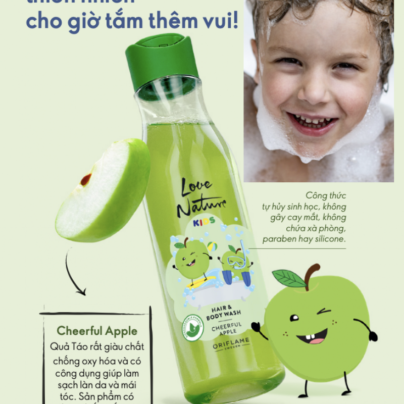 40775 Oriflame – Sữa Tắm Gội Cho Trẻ Em Oriflame Love Nature Kids Hair And Body Wash Cheerful Apple 2 Trong 1 Hương Táo – 250ml