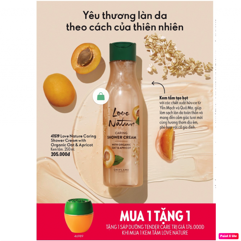 41519 Kem tắm tạo bọt có chứa các chiết xuất tự nhiên từ Yến Mạch và quả Mơ hữu cơ