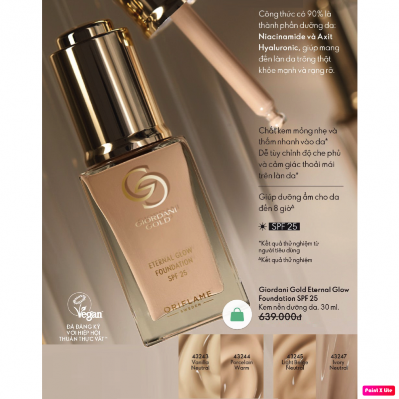 43244 Kem nền dưỡng da Giordani Gold Eternal Glow Foundation màu Porcelain Warm