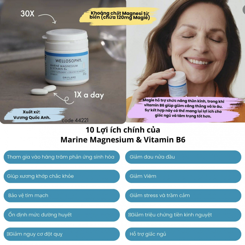 44221Oriflame Thực phẩm bảo vệ sức khỏe WELLOSOPHY Marine Magnesium & Vitamin B6