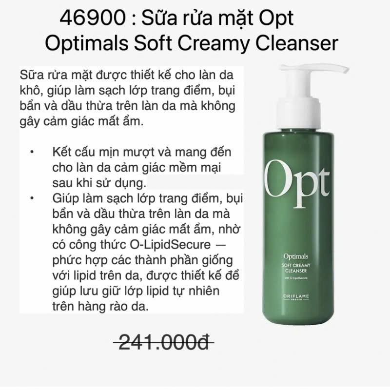 46900 Sữa rửa mặt Opt Optimals Soft Creamy Cleanser