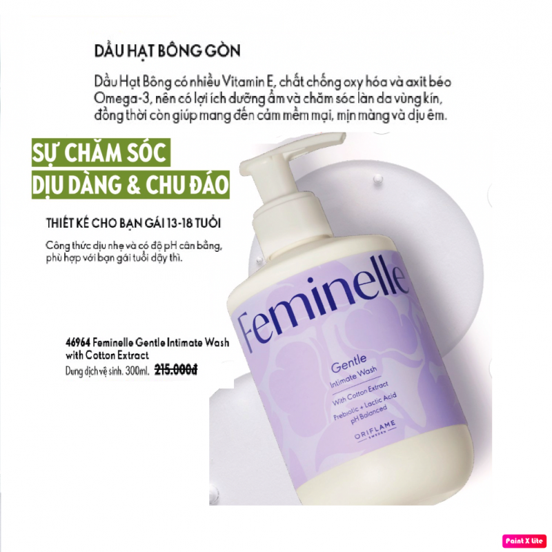 46964 Dung dịch vệ sinh Feminelle Gentle Intimate Wash with Cotton Extract 300ml
